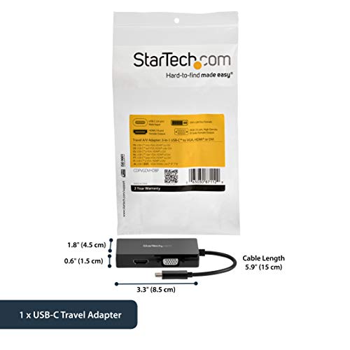 StarTech.com USB C Multiport Adapter - 4K 30Hz - USB C to HDMI / DVI / VGA Video Adpater - USB Type C Adapter - USB-C Dongle (CDPVGDVHDBP)