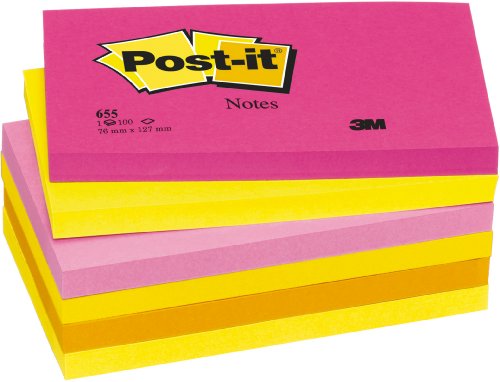 Best Value Post-it Notes - Warm Neon Rainbow Ultra Fuchsia, Neon Yellow, Neon Pink, Ultra Yellow, Neon Orange - 6 Pads Per Pack - 100 Sheets Per Pad - 76 mm x 127 mm