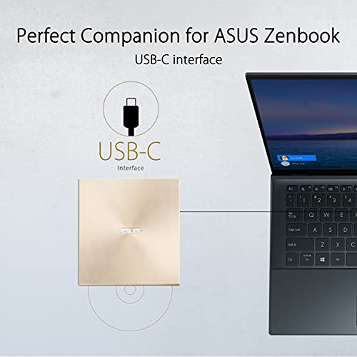 ASUS ZenDrive U8M SDRW-08U8M-U - Disk drive - DVD±RW (±R DL) - 8x/8x - USB-C - external - gold