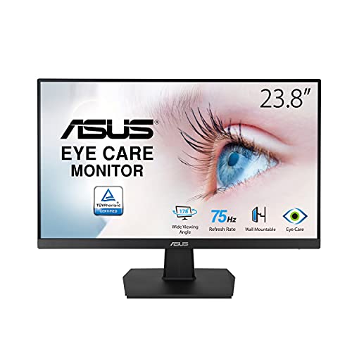 ASUS VA247HE - LED monitor - 23.8" - 1920 x 1080 Full HD (1080p) @ 75 Hz - VA - 250 cd/m² - 3000:1 - 5 ms - HDMI, DVI, VGA