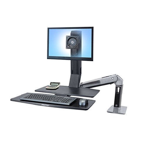 Ergotron WorkFit-A Single LD with Worksurface+ - Stand (tray, articulating arm, desk clamp mount, pivot) for LCD display / keyboard / mouse - black, polished aluminium - screen size: up to 24"