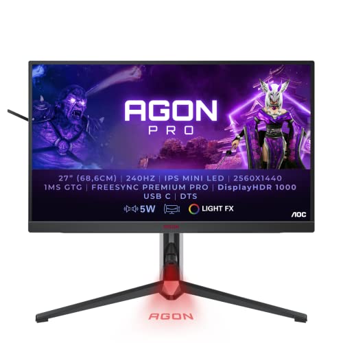 AOC Gaming AG274QZM - AGON Series - LED monitor - 27" - 2560 x 1440 QHD @ 240 Hz - IPS - 1000 cd/m² - DisplayHDR 1000 - 1 ms - 2xHDMI, DisplayPort, USB-C - speakers