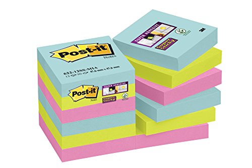 Best Value Post-it 62212SMI 47.6 x 47.6 mm Super Sticky Note - Aqua Wave/Neon Green/Neon Pink