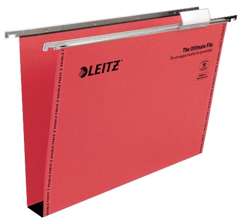 Leitz Ultimate Clenched Bar Suspension File, Foolscap, Squared Base, Pack of 50, Tabs Included, Red, Ultimate Range, 17450025