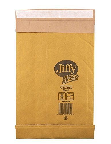 Best Value Jiffy Padded Bag, Size 1, 165 x 280mm (Box of 100), 100% Paper, Heavy Duty Protection