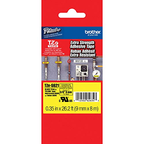 Brother TZe-S621 - Extra strength adhesive - black on yellow - Roll (0.9 cm x 8 m) 1 roll(s) laminated tape - for Brother PT-D210, D600, H110, H200, P-Touch PT-1880, E800, H107, P-Touch Cube Plus PT-P710