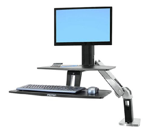 Ergotron WorkFit-A with Suspended Keyboard, Single LD - Stand (tray, fasteners, desk clamp mount, grommet mount, pivot, swing arm) for LCD display / keyboard - black, polished aluminium - screen size: up to 24"