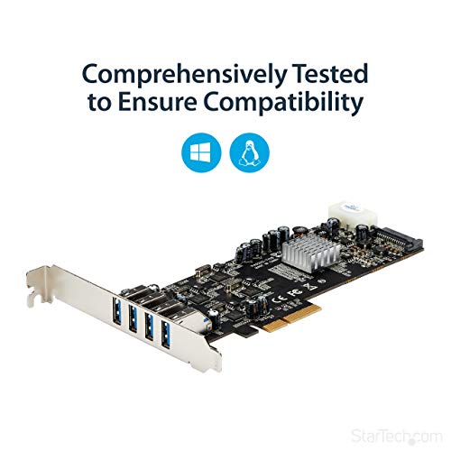 StarTech.com 4 Port PCI Express (PCIe) SuperSpeed USB 3.0 Card Adapter w/ 4 Dedicated 5Gbps Channels - UASP - SATA / LP4 Power