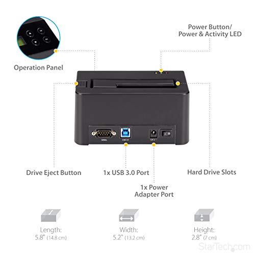 StarTech.com USB 3.0 Hard Drive Eraser Dock for 2.5" & 3.5" SATA SSD HDD + 4Kn Drive - LCD/ RS232 - Secure Erase HDD Wiper Docking Station (SDOCK1EU3P2)