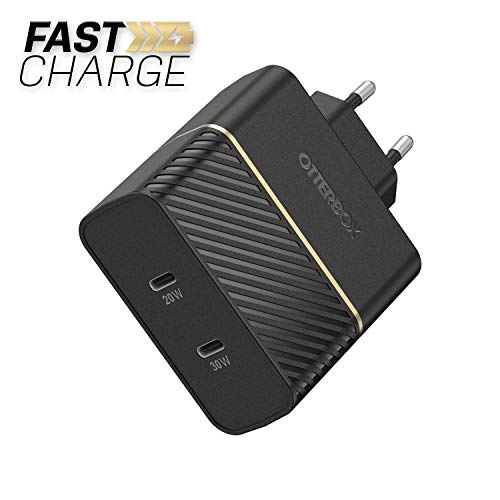 OtterBox Wall Charger - Power adapter - 50 Watt - 3 A - PD 3.0 - 2 output connectors (USB-C) - black shimmer