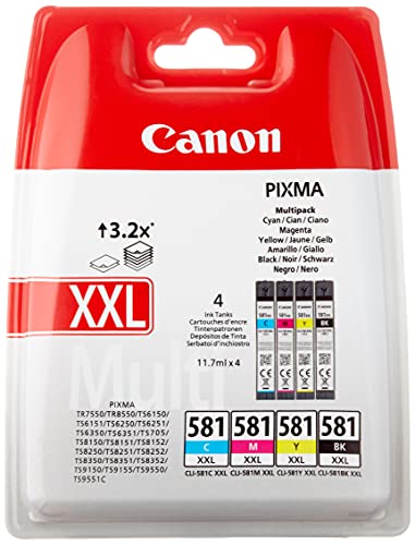 Canon CLI-581XXL C/M/Y/BK Multi Pack - 4-pack - 11.7 ml - Very High Yield - black, yellow, cyan, magenta - original - blister with security - ink tank - for PIXMA TS6251, TS6350, TS6351, TS8251, TS8252, TS8350, TS8351, TS8352, TS9550, TS9551