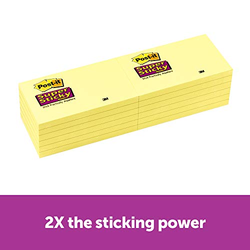 Best Value Post-it Super Sticky Removable Notes Pad 90 Sheets 76x127mm Canary Yellow Ref 655-12SSCY - Pack 12