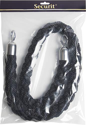 Securit Rope 25Mm X 150Cm Black With Chrome Hooks