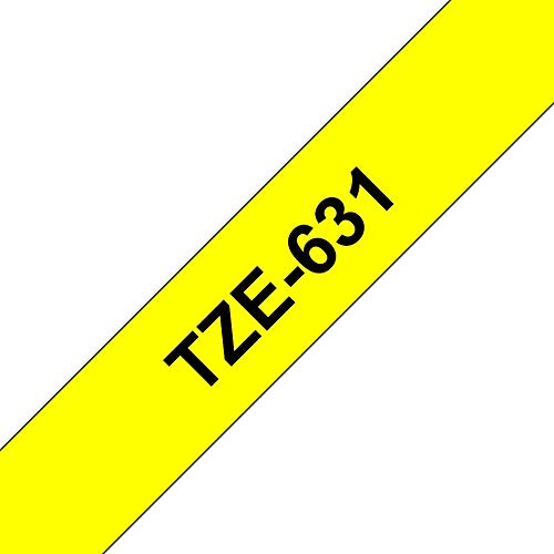 Brother TZe-631S 12mm Black on Yellow Labelling Tape Cassette, 4M Long