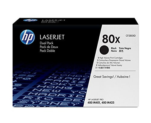 HP 80x - CF280XD - 2 x Black - Toner cartridge - High Yield - For LaserJet Pro 400, 400 M401a, 400 M401d, 400 M401dn, 400 M401dne, 400 M401dw, 400 M401n