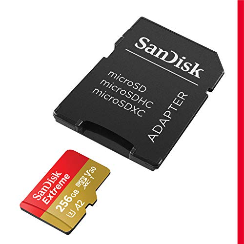 SanDisk Extreme - Flash memory card (microSDXC to SD adapter included) - 256 GB - A2 / Video Class V30 / UHS-I U3 / Class10 - microSDXC UHS-I