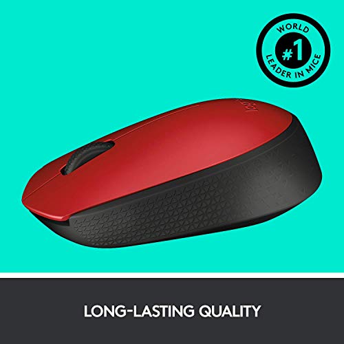 Logitech M171 - Mouse - wireless - 2.4 GHz - USB wireless receiver - black, red