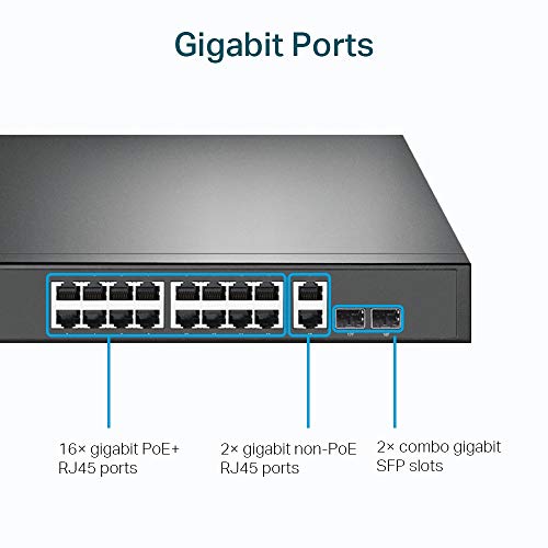 TP-Link JetStream TL-SG1218MP - V1 - switch - 16 x 10/100/1000 (PoE+) + 2 x 10/100/1000 + 2 x combo Gigabit SFP - rack-mountable - PoE+ (250 W)