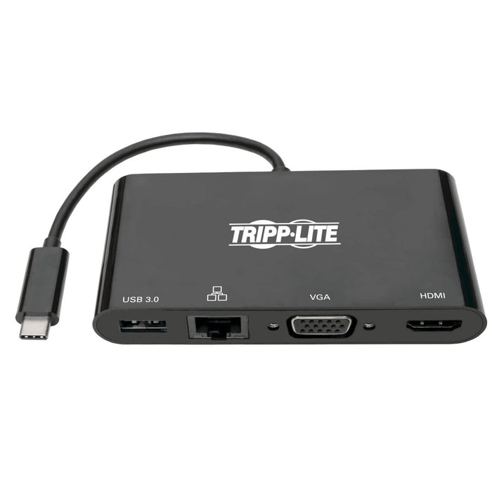 Tripp Lite USB 3.1 Gen 1 USB-C Adapter Converter Thunderbolt 3 Compatible 4K @ 30Hz - HDMI, VGA, USB-A Hub Port and Gigabit Ethernet, Black - Docking station - USB-C 3.1 - VGA, HDMI - GigE