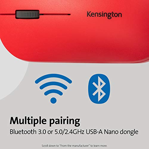 Kensington SureTrack - Mouse - optical - 4 buttons - wireless - 2.4 GHz, Bluetooth 3.0, Bluetooth 5.0 LE - USB wireless receiver - red