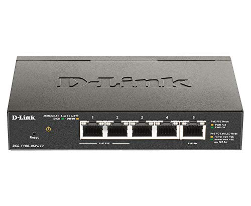 D-Link DGS 1100-05PDV2 - Switch - smart - 5 x 10/100/1000 (2 PoE) - desktop - PoE (18 W)