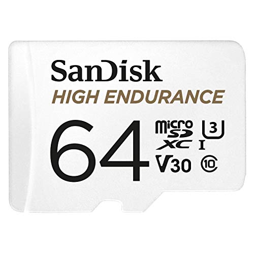 Best Value SanDisk High Endurance Video Monitoring Cards for Dashcams and Home Monitoring 64 GB MicroSDXC Card + SD Adapter, Up to 100 MB/s Read and 40 MB/s Write, Class 10, U3, V30, White