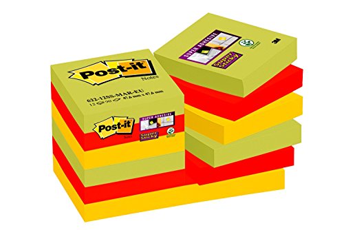 Best Value Post-it Super Sticky Notes, 47.6mm x 47.6mm, Marrakesh Colour Collection, 12 pads, 90 sheets per pad