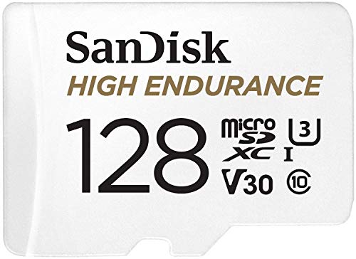 SanDisk High Endurance - Flash memory card (microSDXC to SD adapter included) - 128 GB - Video Class V30 / UHS-I U3 / Class10 - microSDXC UHS-I