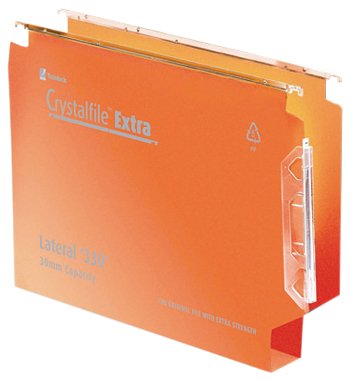 Rexel 3000125 Crystalfile Extra 330 Lateral Suspension File, 300 Sheet Capacity, 30 mm Squared Base Polypropylene, Pack of 25, Orange