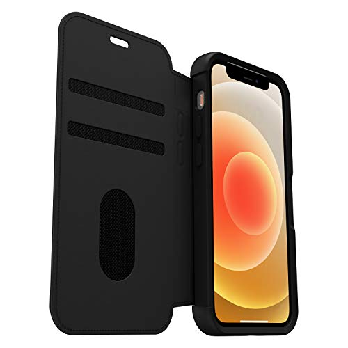 OtterBox Strada Series Folio - Flip cover for mobile phone - leather, polycarbonate, metal latch - shadow black - slim design - for Apple iPhone 12 mini