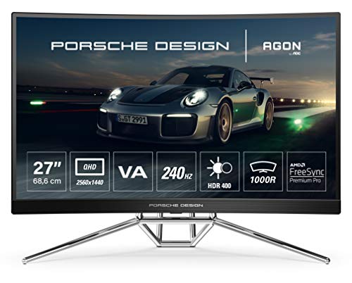 AOC Gaming PD27 - Porsche Design - AGON Series - LED monitor - curved - 27" - 2560 x 1440 QHD @ 240 Hz - VA - 550 cd/mï¿½ - 2500:1 - DisplayHDR 400 - 0.5 ms - 2xHDMI, 2xDisplayPort - speakers - black