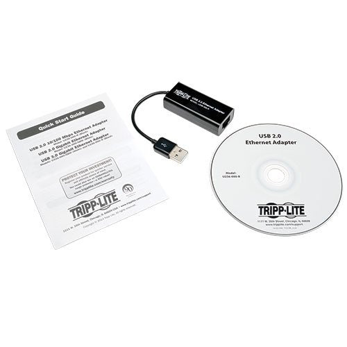 Tripp Lite USB 2.0 Hi-Speed to Gigabit Ethernet NIC Network Adapter White 10/100 Mbps - Network adapter - USB 2.0 - 10/100 Ethernet - black