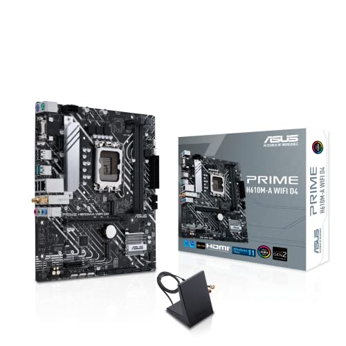 ASUS PRIME H610M-A WIFI D4 - Motherboard - micro ATX - LGA1700 Socket - H610 Chipset - USB 3.2 Gen 1, USB 3.2 Gen 2 - Gigabit LAN, Wi-Fi, Bluetooth - onboard graphics (CPU required) - HD Audio (8-channel)