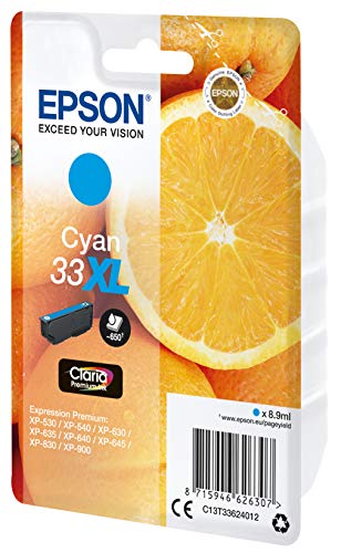 Epson 33XL - 8.9 ml - XL - cyan - original - blister - ink cartridge - for Expression Home XP-635, 830, Expression Premium XP-530, 540, 630, 635, 640, 645, 830, 900