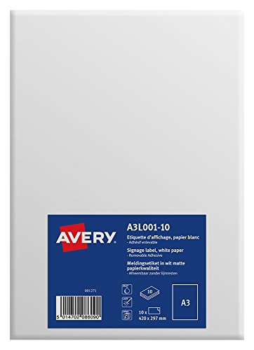 Best Value Avery A3 Durable Printable Signs/A3 Signage, Matt White, 297 x 420 mm, Pack of 10