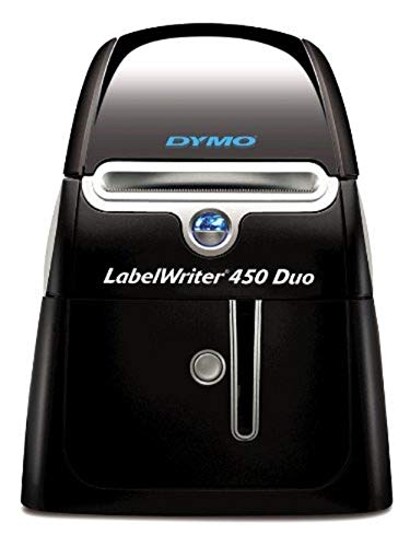 DYMO LabelWriter 450 Duo Label Printer Print paper labels and permanent DYMO D1 plastic labels in a variety of colors and sizes Label, mail, and file smarter with proprietary DYMO Label" v.8 Software. Prints up to 71 labels per minute, thermal printing technology, prints directly from Microsoft Office programmes. 600x300 dpi graphics mode.