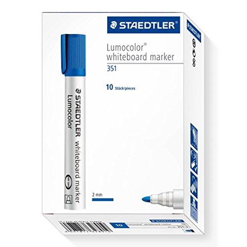 Best Value Staedtler Lumocolor Whiteboard Marker 351-3 with Bullet Tip - Blue, Pack of 10