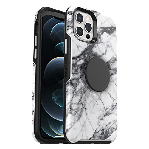 OtterBox Otter + Pop Symmetry Series - Back cover for mobile phone - polycarbonate, synthetic rubber - white marble graphic - for Apple iPhone 12, 12 Pro