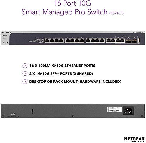 NETGEAR Smart XS716T - Switch - L3 Lite - smart - 16 x 10GBase-T + 2 x shared 10 Gigabit SFP+ - desktop, rack-mountable