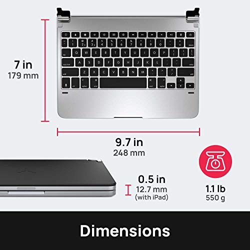 Brydge 11 Inch QWERTY English Bluetooth Wireless Keyboard for Apple iPad Pro 1st 2nd Generation 180 Degree Viewing Angle Aluminium Silver