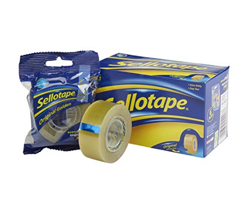 Sellotape 1443254 Original Golden Tape Roll Non-Static Easy-Tear Small 24mmx33m [Pack 6]