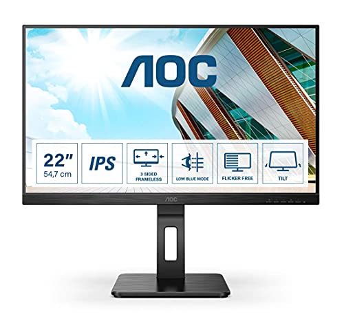 AOC 22P2DU - LED monitor - 21.5" - 1920 x 1080 Full HD (1080p) @ 75 Hz - IPS - 250 cd/m - 1000:1 - 4 ms - HDMI, DVI, VGA - speakers - black