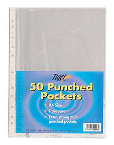 Best Value Tiger A4 strong transparent poly punched pockets x 50 sleeves/wallets