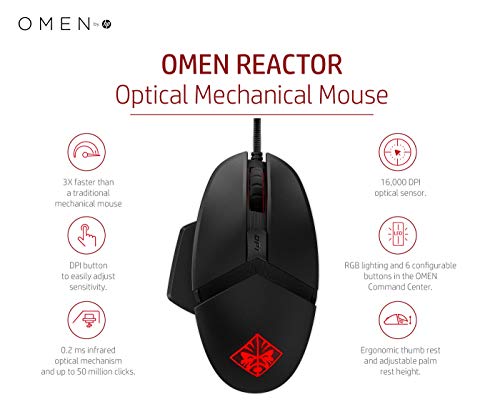 OMEN by HP Reactor - Mouse - right-handed - optical - 6 buttons - wired - USB - black - for OMEN by HP 16, Victus by HP 16, HP 15, Chromebook 11, Pavilion 15, Slim S01