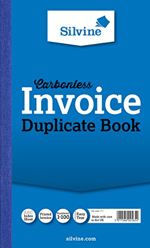 Best Value Silvine Carbonless Duplicate Invoice Book - Numbered 1-100 with index sheet (210 x 127mm) [Pack of 6]