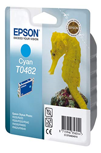 Epson T0482 - 13 ml - cyan - original - blister with RF/acoustic alarm - ink cartridge - for Stylus DX3800, Stylus Photo R200, R220, R300, R320, R340, RX500, RX600, RX620, RX640