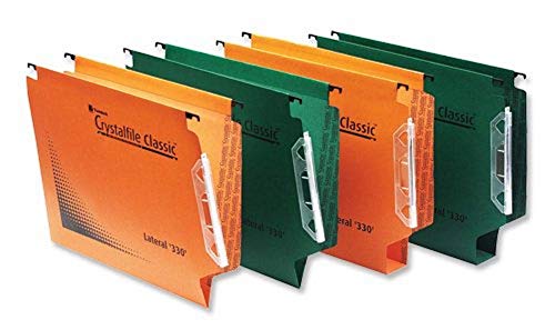 Rexel 70673 Crystalfile Classic 330 Lateral Suspension File, 500 Sheet Capacity, 50mm Squared Base Manilla, Pack of 25, Orange