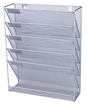 Best Value o/d Mesh Wall Literature Holder 5 A4 compartments Silver