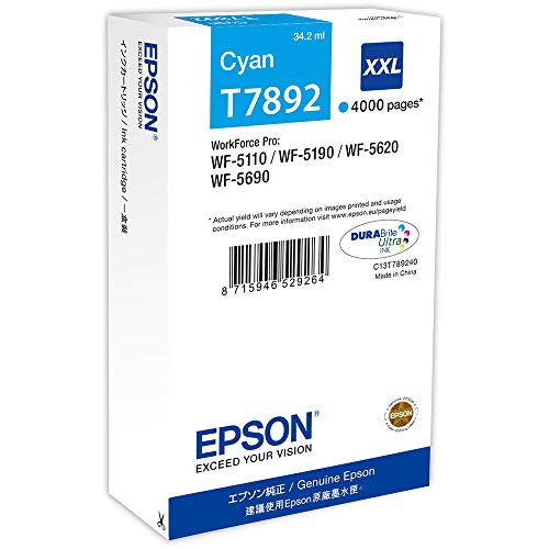 Epson T7892 - 34.2 ml - XXL size - cyan - original - ink cartridge - for WorkForce Pro WF-5110DW, WF-5190DW, WF-5190DW BAM, WF-5620DWF, WF-5690DWF, WF-5690DWF BAM