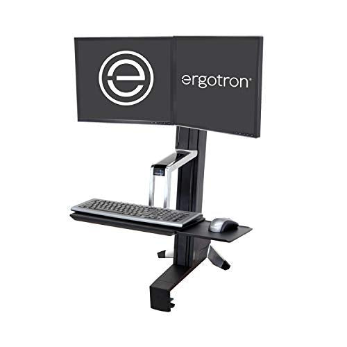 Ergotron WorkFit-S Dual Sit-Stand Workstation - Stand (tray, desk clamp mount, column, crossbar extender, 2 pivots) for 2 LCD displays / keyboard / mouse - steel - black - screen size: 22" - desktop